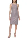 JESSICA HOWARD WOMENS METALLIC MIDI COCKTAIL AND PARTY DRESS