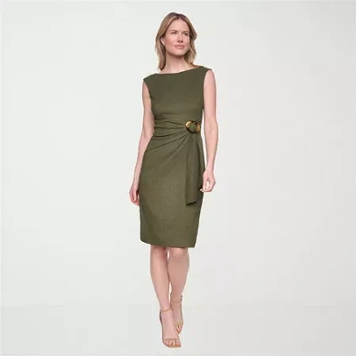 Jessica Howard Womens Midi Boat Neck Sleeveless Sheath Dress In Green