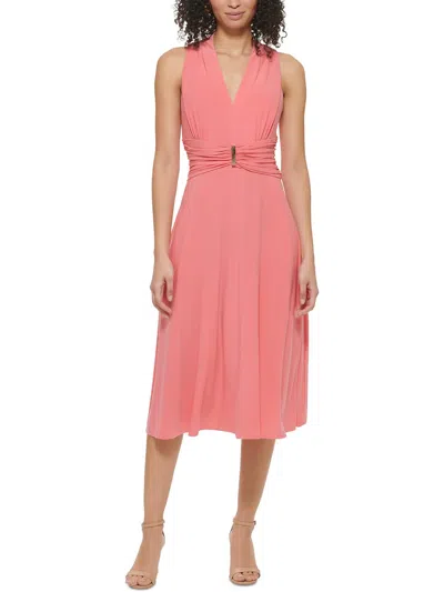 Jessica Howard Womens Midi Sleeveless Fit & Flare Dress In Pink