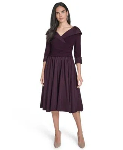 Jessica Howard Womens Mixed Media Fit Flare Midi Dress In Purple