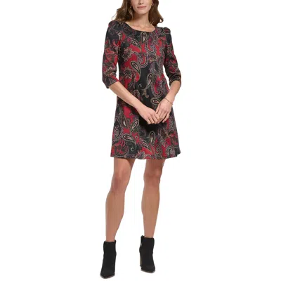 Jessica Howard Womens Paisley Knit Shift Dress In Red