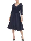Jessica Howard Petite 3/4-sleeve Portrait-collar Fit & Flare Dress In Blue