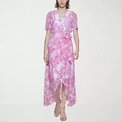 Jessica Howard Womens Petite Short Sleeve Floral Maxi Dress In Multi