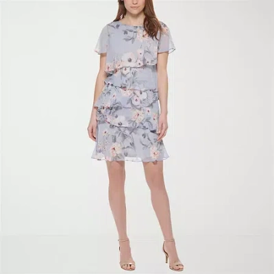 Jessica Howard Womens Petite Short Sleeve Floral Shift Dress In Multi