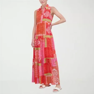 Jessica Howard Womens Petite Sleeveless Abstract Maxi Dress In Pink