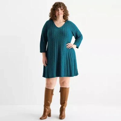 Jessica Howard Womens Plus 3/4 Sleeve Sweater Dress In Blue