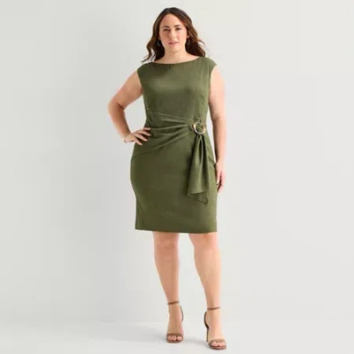 Jessica Howard Womens Plus Boat Neck Sleeveless Sheath Dress In Green
