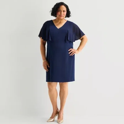 Jessica Howard Womens Plus V Neck Short Sleeve Sheath Dress In Blue