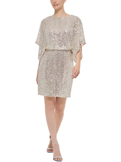 Jessica Howard Womens Sequined Mini Cocktail And Party Dress In Beige