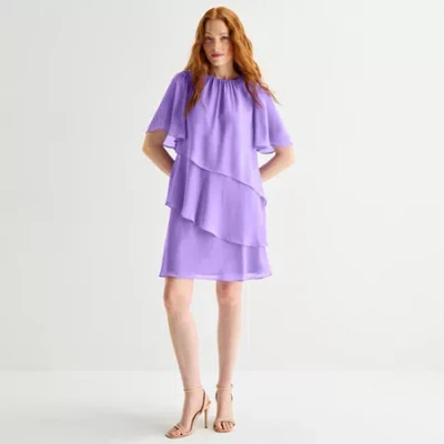 Jessica Howard Womens Short Sleeve Floral Shift Dress In Purple