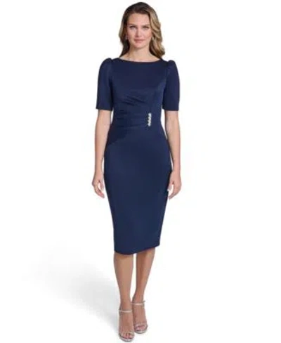 Jessica Howard Womens Short Sleeve Tucked Midi Dress In Blue