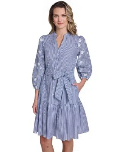 Jessica Howard Womens Stripe V Neck Dress In Blue