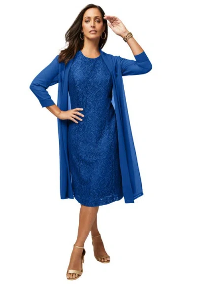 Jessica London 2-piece Lace Jacket Dress In Blue
