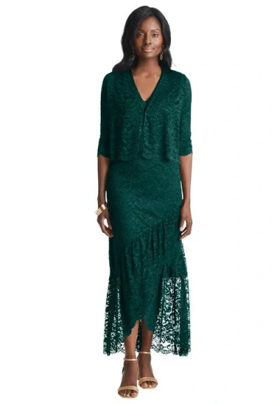 Jessica London 2-piece Lace Tulip Jacket Dress In Green
