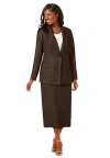Jessica London 2-piece Stretch Crepe Single-breasted Skirt Suit In Brown