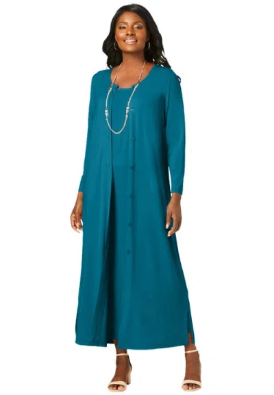 Jessica London 2-piece Stretch Knit Duster Set In Animal Print