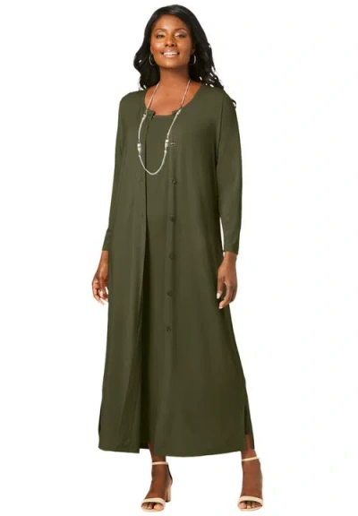 Jessica London 2-piece Stretch Knit Duster Set In Animal Print