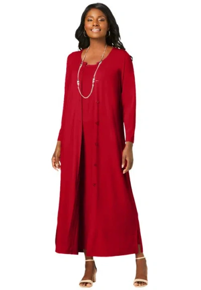 Jessica London 2-piece Stretch Knit Duster Set In Red