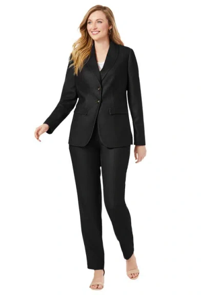 Jessica London 2-piece Stretch Crepe Single-breasted Pantsuit In Black