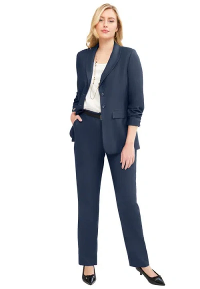 Jessica London 2-piece Stretch Crepe Single-breasted Pantsuit In Blue