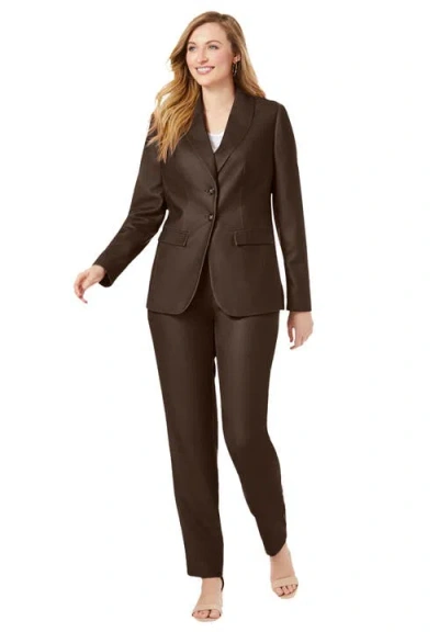 Jessica London 2-piece Stretch Crepe Single-breasted Pantsuit In Brown
