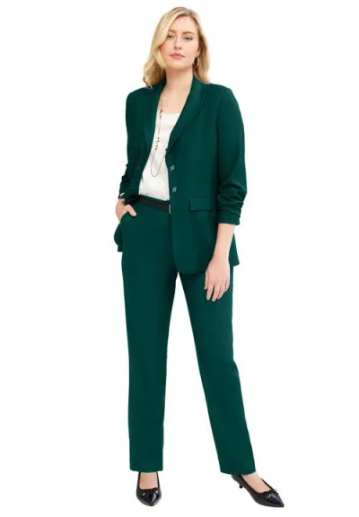 Jessica London 2-piece Stretch Crepe Single-breasted Pantsuit In Green