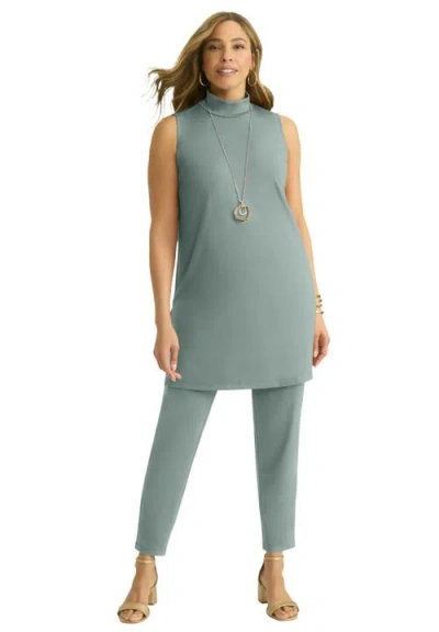 Jessica London 2-piece Stretch Knit Mockneck Mega Tunic Set In Gray