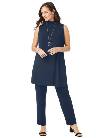 Jessica London 2-piece Stretch Knit Mockneck Mega Tunic Set In Blue