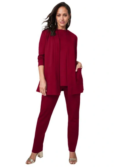 Jessica London 3 Piece Ponte Pant Set In Burgundy