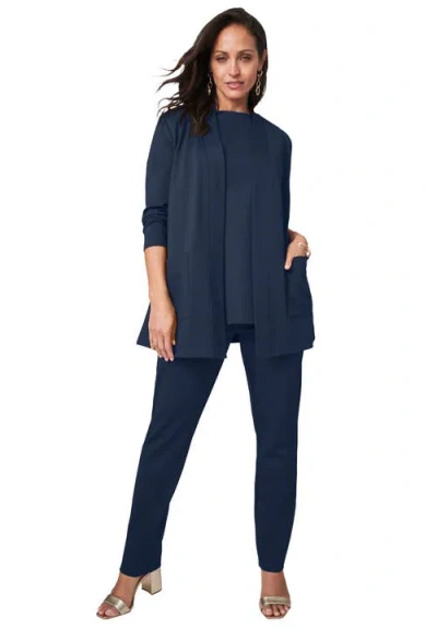 Jessica London 3 Piece Ponte Pant Set In Blue