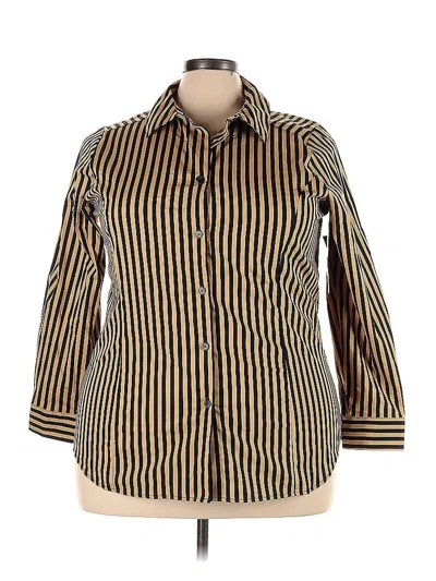Jessica London 3/4 Sleeve Button Down Shirt In Brown