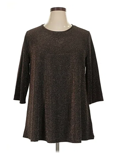 Pre-owned Jessica London 3/4 Sleeve Top Brown Crew Neck Tops