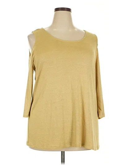 Pre-owned Jessica London 3/4 Sleeve Top Gold Cold Shoulder Neckline Tops