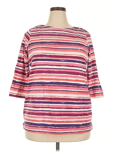 Pre-owned Jessica London 3/4 Sleeve Top Pink Stripes Pattern Boatneck Tops