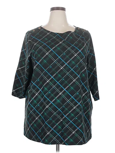 Pre-owned Jessica London 3/4 Sleeve Top Teal Argyle Pattern Square Neckline Tops