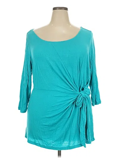 Pre-owned Jessica London 3/4 Sleeve Top Teal Sweetheart Neckline Tops