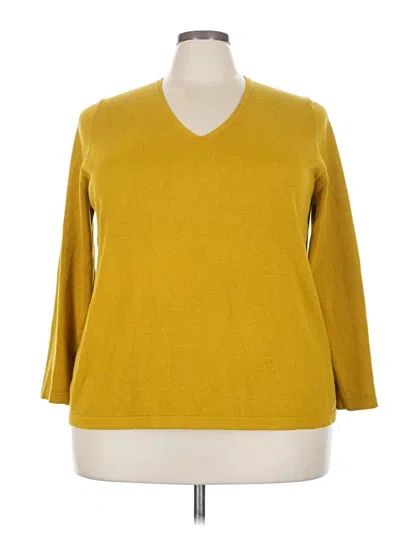 Pre-owned Jessica London 3/4 Sleeve Top Yellow V-neck Tops
