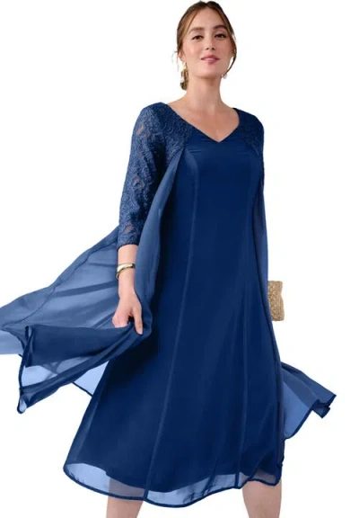 Jessica London A-line Lace Overlay In Blue