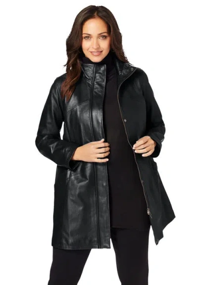 Jessica London A-line Zip Front Leather Jacket In Black