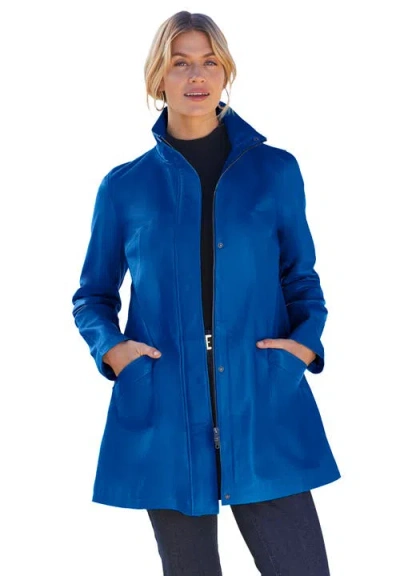 Jessica London A-line Zip Front Leather Jacket In Blue