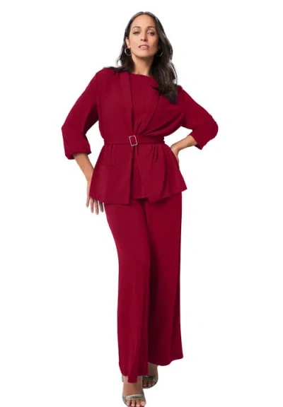 Jessica London Belted 4 Piece Stretch Knit Wardrober In Red