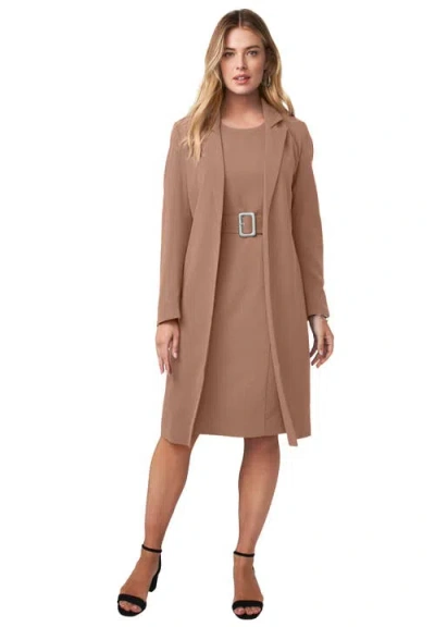 Jessica London Belted Jacket Dress In Brown