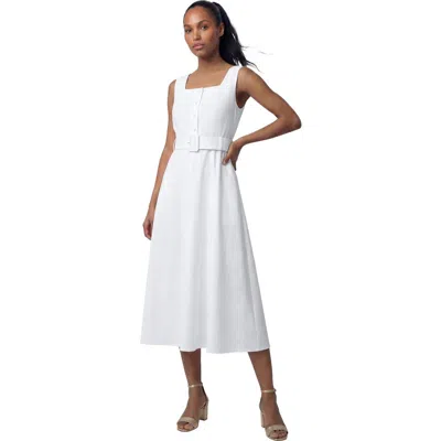 Jessica London Belted Linen Midi Dress In White