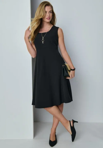 Jessica London Bi-stretch Fit And Flare Dress In Black