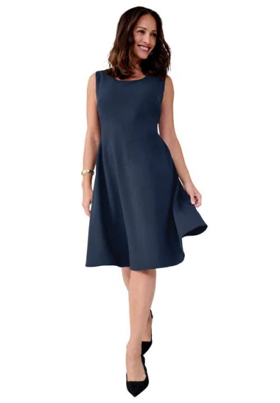 Jessica London Bi-stretch Fit And Flare Dress In Blue