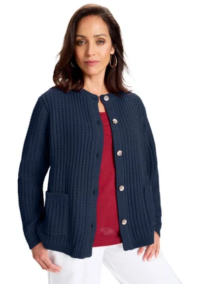 Jessica London Boxy Stitch Cardigan In Blue