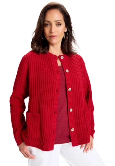 Jessica London Boxy Stitch Cardigan In Red