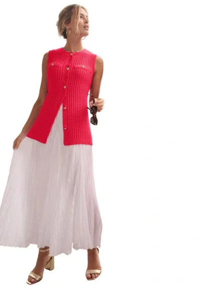 Jessica London Boxy Stitch Cardigan Sweater Vest In Red