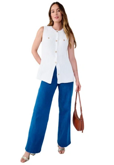 Jessica London Boxy Stitch Cardigan Sweater Vest In White