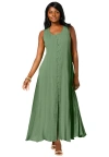 Jessica London Button Down Gauze Dress In Green